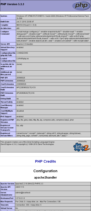 PHP 5.3.5 Configuration example